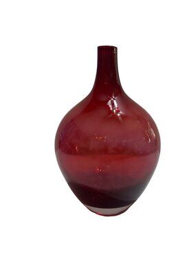 Red Hand Blown Art Glass Vase Decorative Collectible Glossy Smooth Unique Design